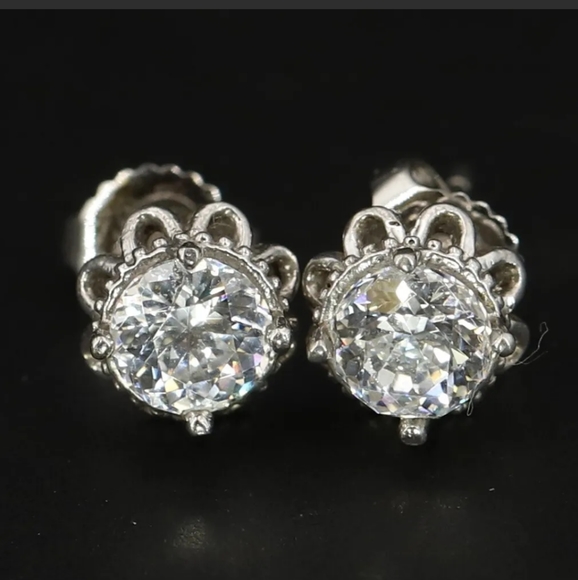 1ct. CZ & Sterling Silver Flower Post Stud Earrings - Picture 3 of 4